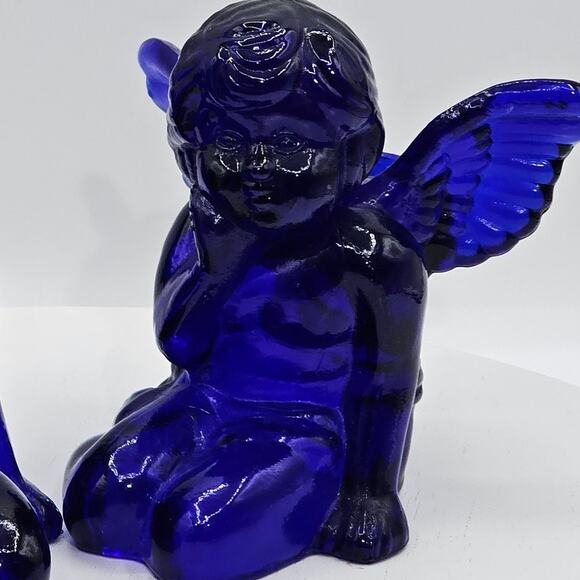 Vintage Cobalt Blue Glass Angel Candlestick Holders Angel on Knees Figurines - Picture 7 of 8
